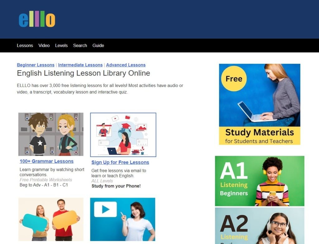 Trang web học tiếng anh online miễn phí tốt nhất 3: Elllo